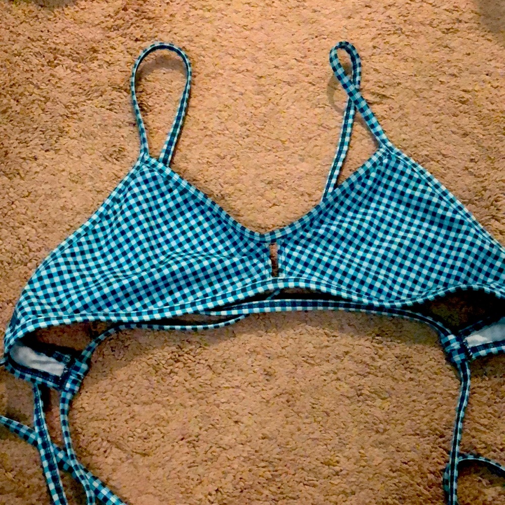 BRAND NEW JOLYN BLUE AND GRAY GINGHAM BIKINI TOP!
